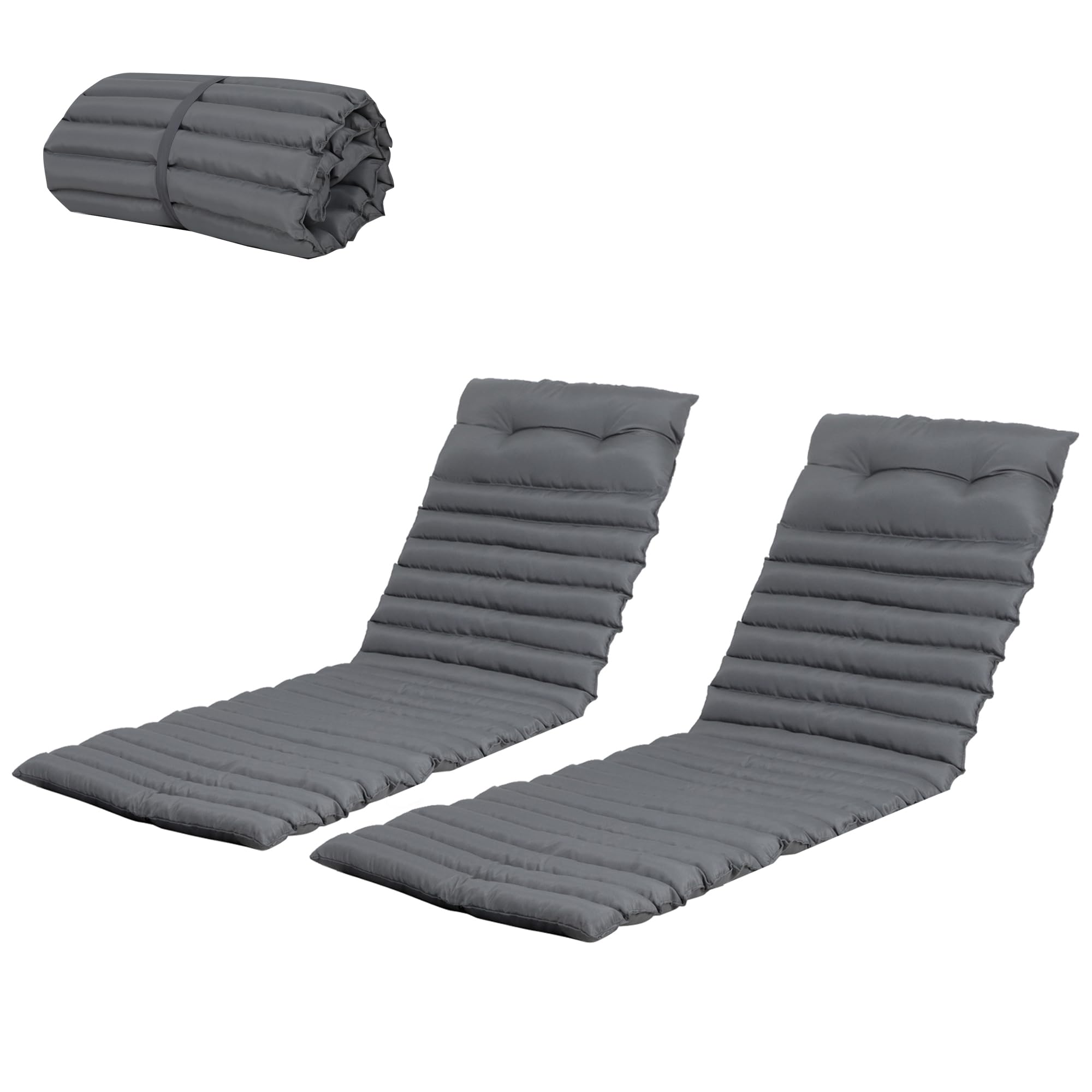Chaise Lounge Cushions Outdoor Waterproof,Lounge Chair Cushion for Outdoor Furniture, Patio Foldable Chaise Cushions for Garden Pool 76 * 23inch(Gray, 2-Pcs Set)