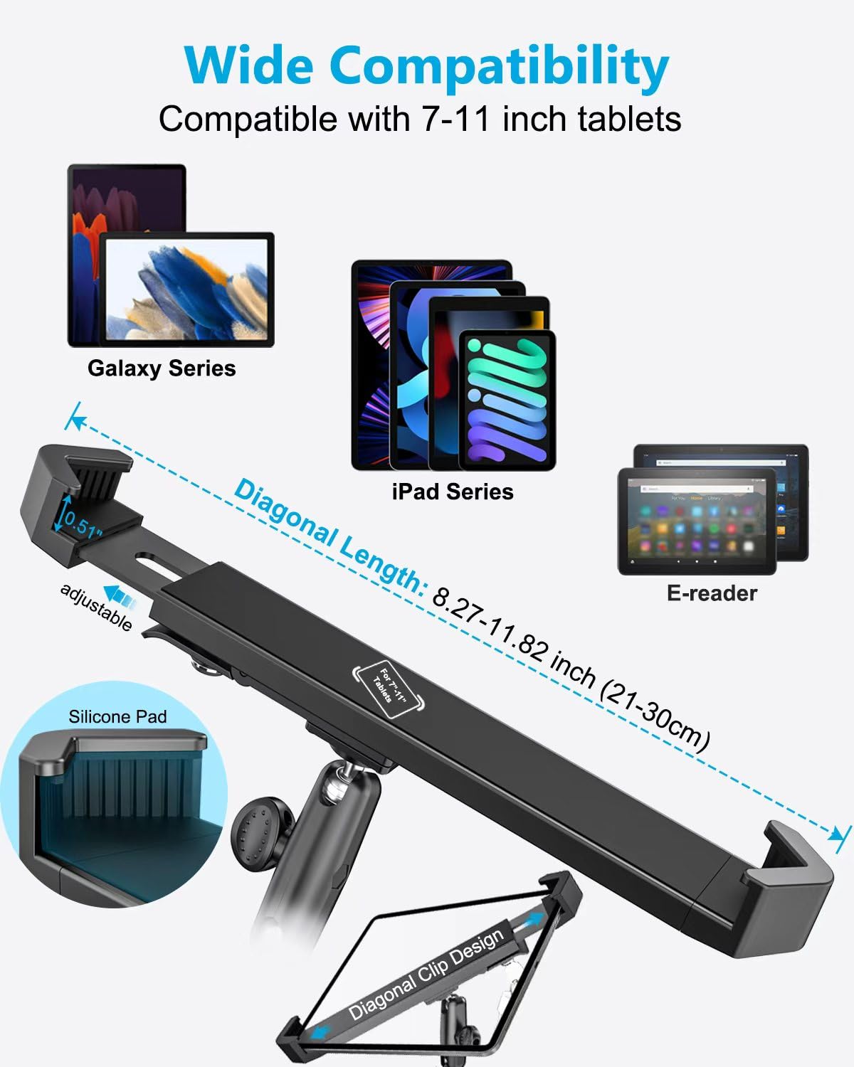 Zamykany uchwyt samochodowy na tablet, zabezpieczenie przed kradzieżą, uchwyt na tablet, metalowy uchwyt na tablet, uchwyt do samochodu, stojak podłogowy do iPada 11 Air Mini, Galaxy Tab, 7-11"