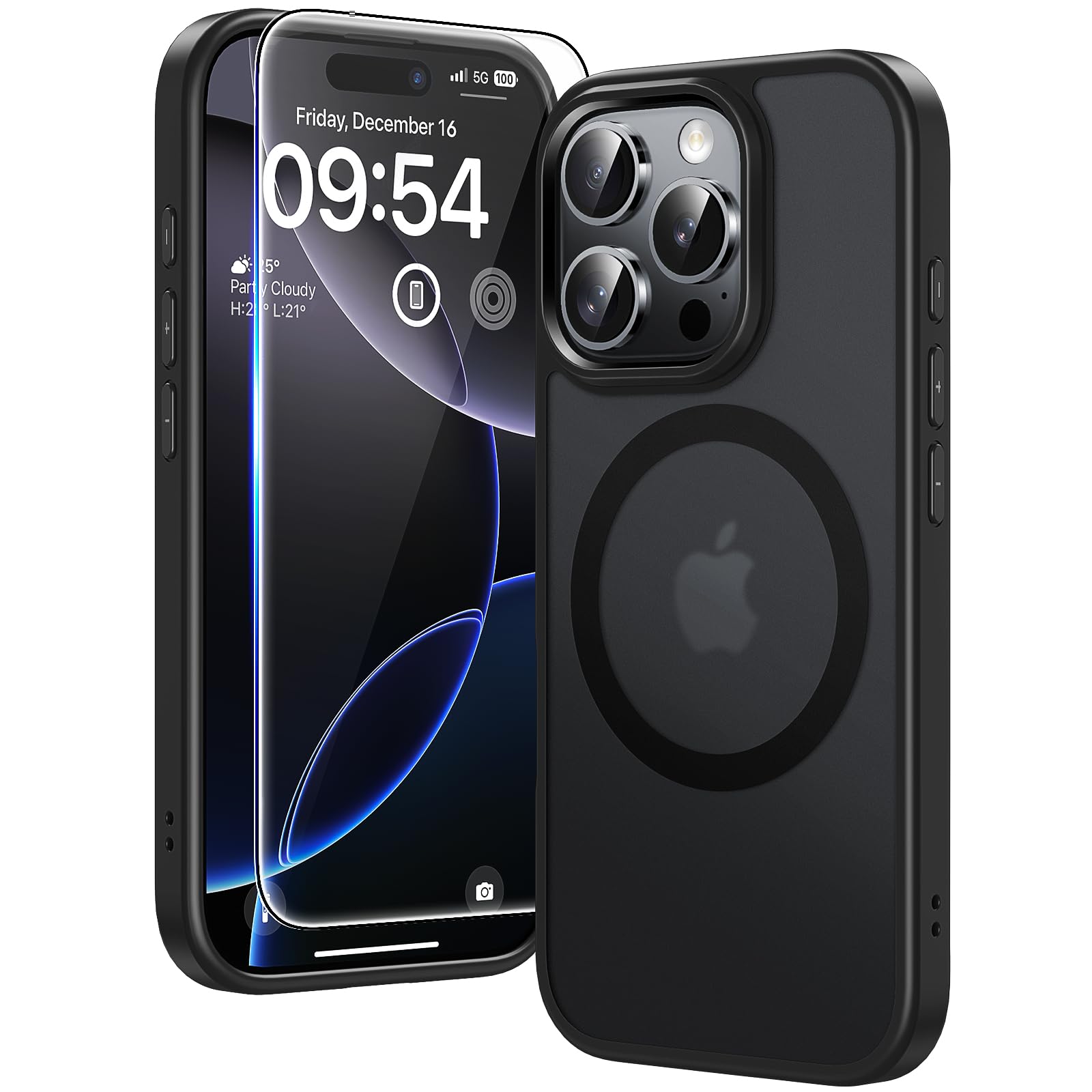 TAURI für iPhone 16 Pro Max Hülle 6,9" mit Panzer Schutz Glas Folie, Kompatibel 