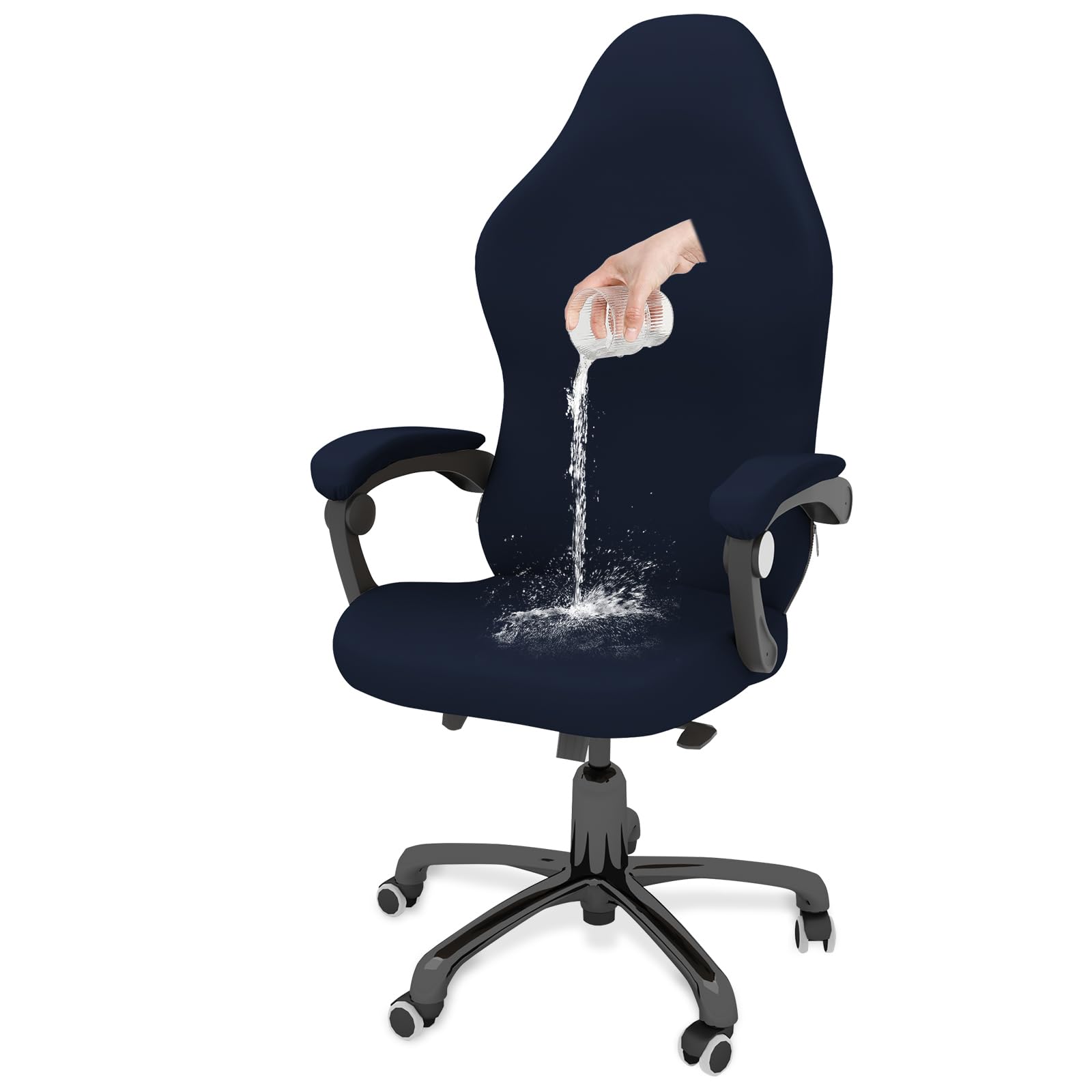 Gaming Chair Covers Slipcovers Stretch Gamer Chair Covers with Armrest Covers Waterproof Fabric Non-Slip Grip & Anti-Scratch Pet-Resistant, Universal Fit Rotating Gaming Chair Protector - Navy Blue