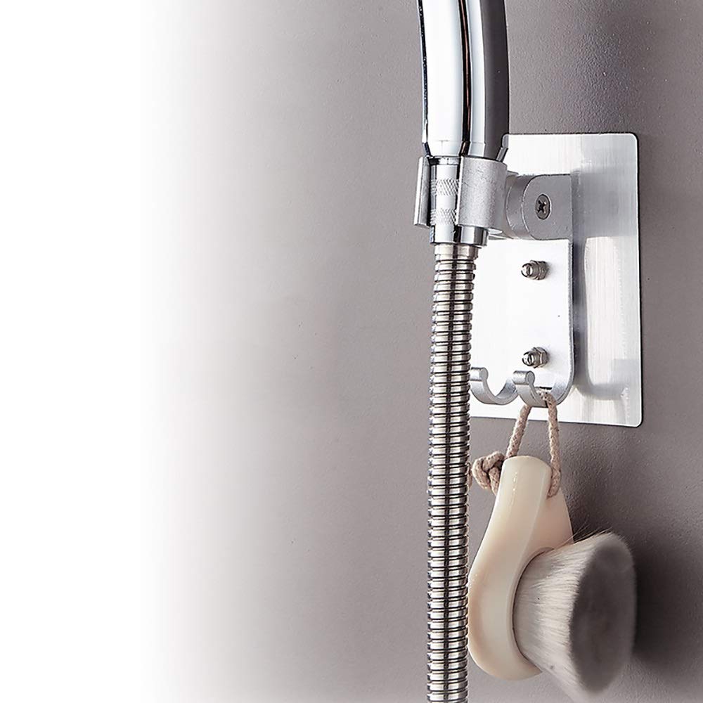 AKAZI Verstellbarer Duschkopfhalter Wandhalterung mit 2 Aufhängerhaken, Aluminium Super Heavy Duty Strong Adhesive für Badezimmer