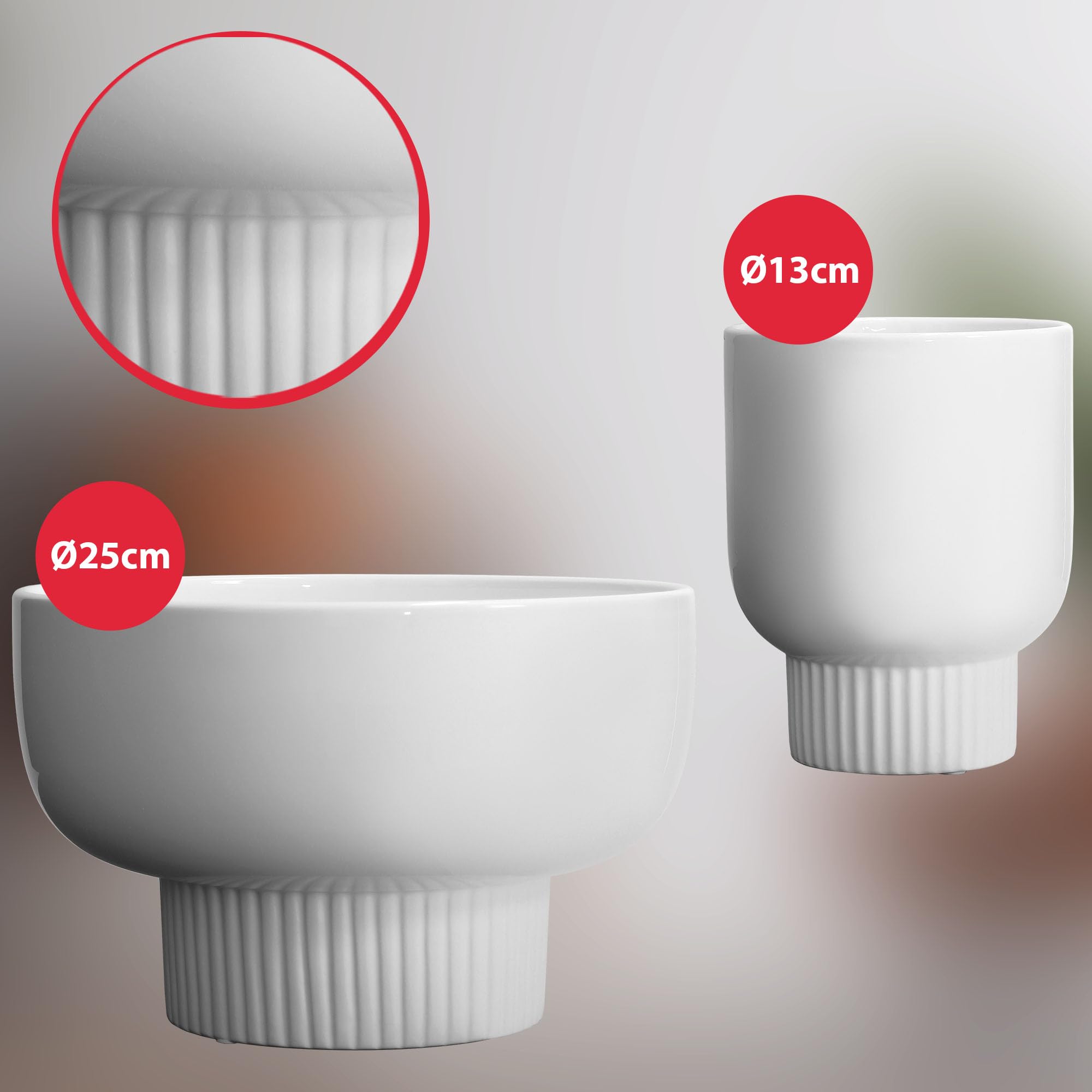 KOTARBAU® 2 szt. Donica Biała ⌀ 24 cm Doniczka Ceramiczna Szkliwiona Doniczka na Kwiaty i inne Rośliny Osłonka na Kwiaty