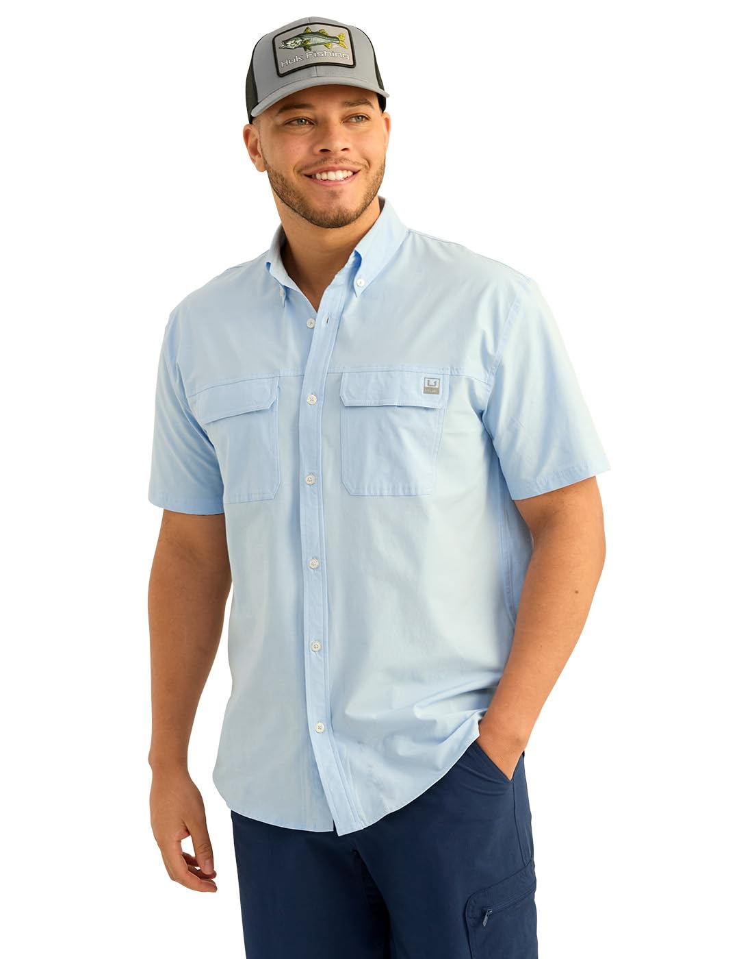 HUK Mens Next Level Solid Short Sleeve Fishing Button Down Shirt for Men