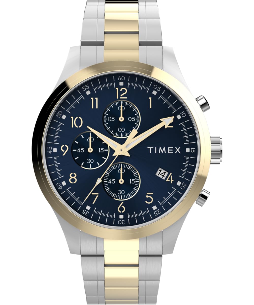 Timex Men's Trend 43 mm Watch, Two-Tone Stainless Steel Bracelet Blue Dial Two-Tone Case TW2Y01500