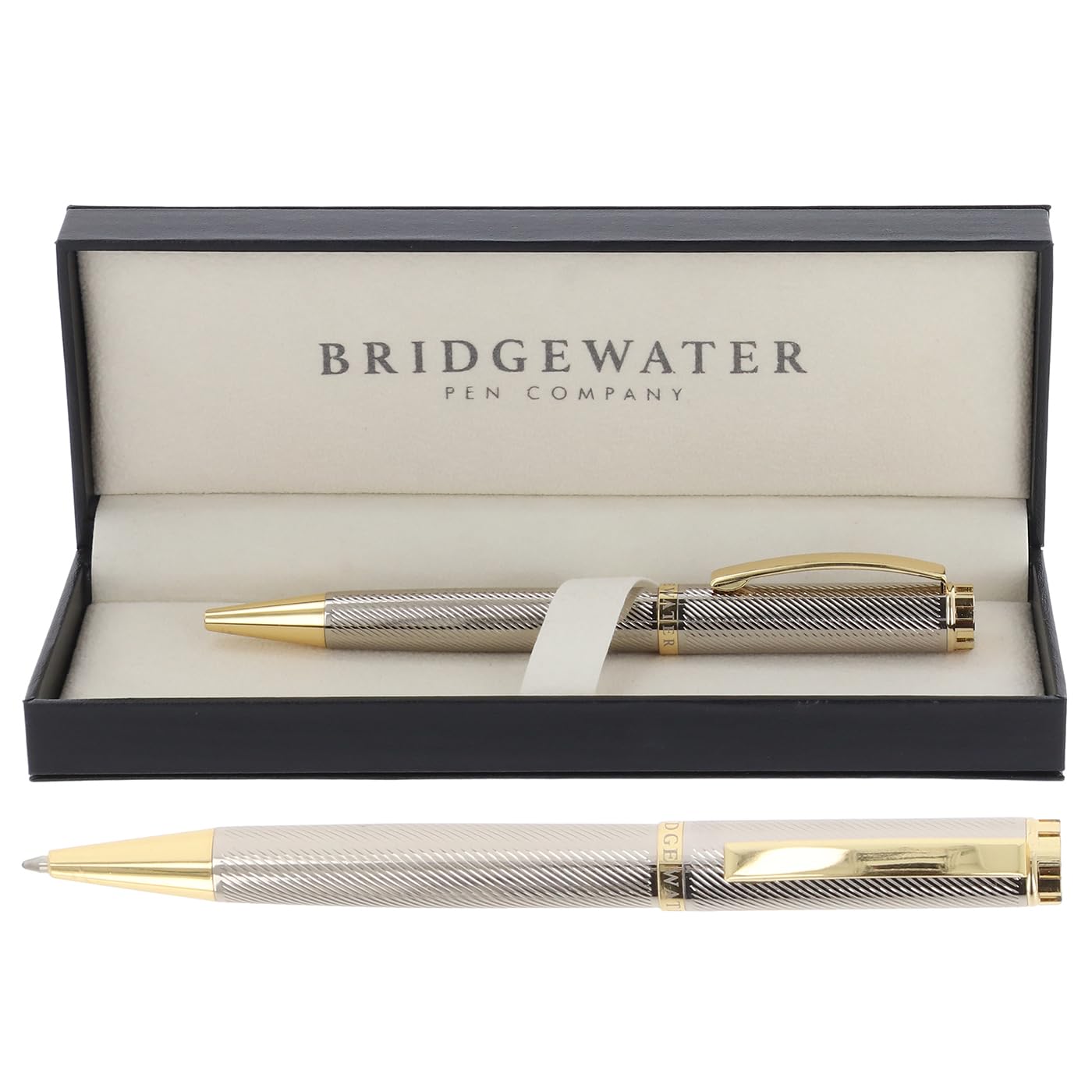 Bridgewater Pen Company Cambridge Signature Collection Ballpoint Pen, Chrome, Gold and Black Designs, Premium Gift Box, Lifetime Mechanical Guarantee (Chrome & Gold)