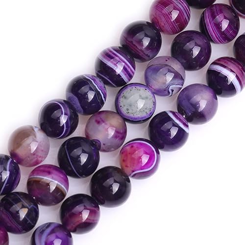 GEM-Inside - Cuentas redondas de ágata de ónix morado natural de 0.47 pulgadas (0.472 in) con agujero grande para hacer joyas, suministros hechos a