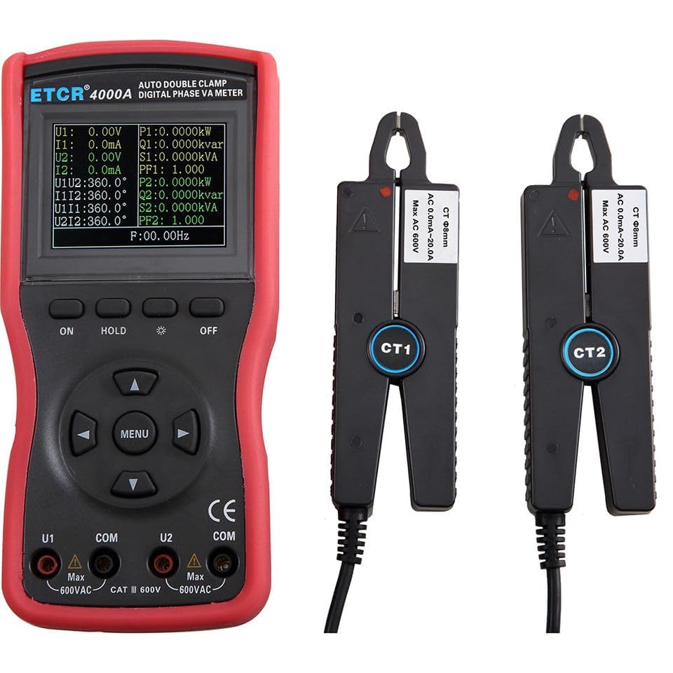 Intelligent Double Clamp Phase Voltmeter Phase Volt-Ampere Meter Tester with Voltage Range AC 0.00V～600V Current Range AC 0.0mA～20.0A Phase Range 0.0°～360.0°