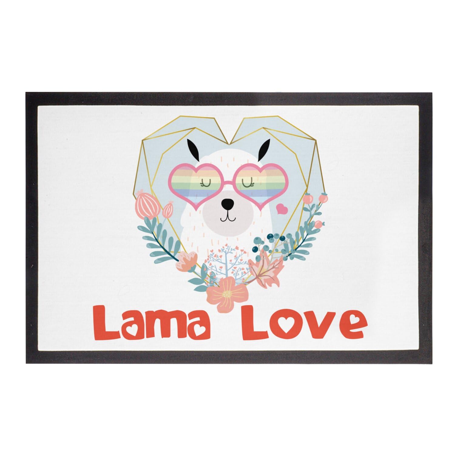 Paillasson blanc Lama Love dessin hippie transmettant paix et bienveillance
