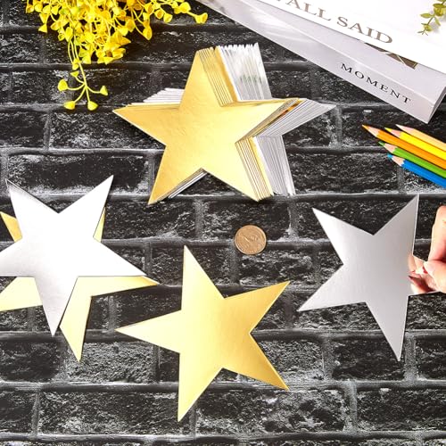 SOFPLATE 48Pcs Star Shape Cutout Paper Stars Cutouts 6 Inch Silver Golden Double Sided Printed Shiny Glitters Shimmer Art Confetti Cutout for DIY Crafting Bulletin Board Classroom Wall Party Decors - Image 3