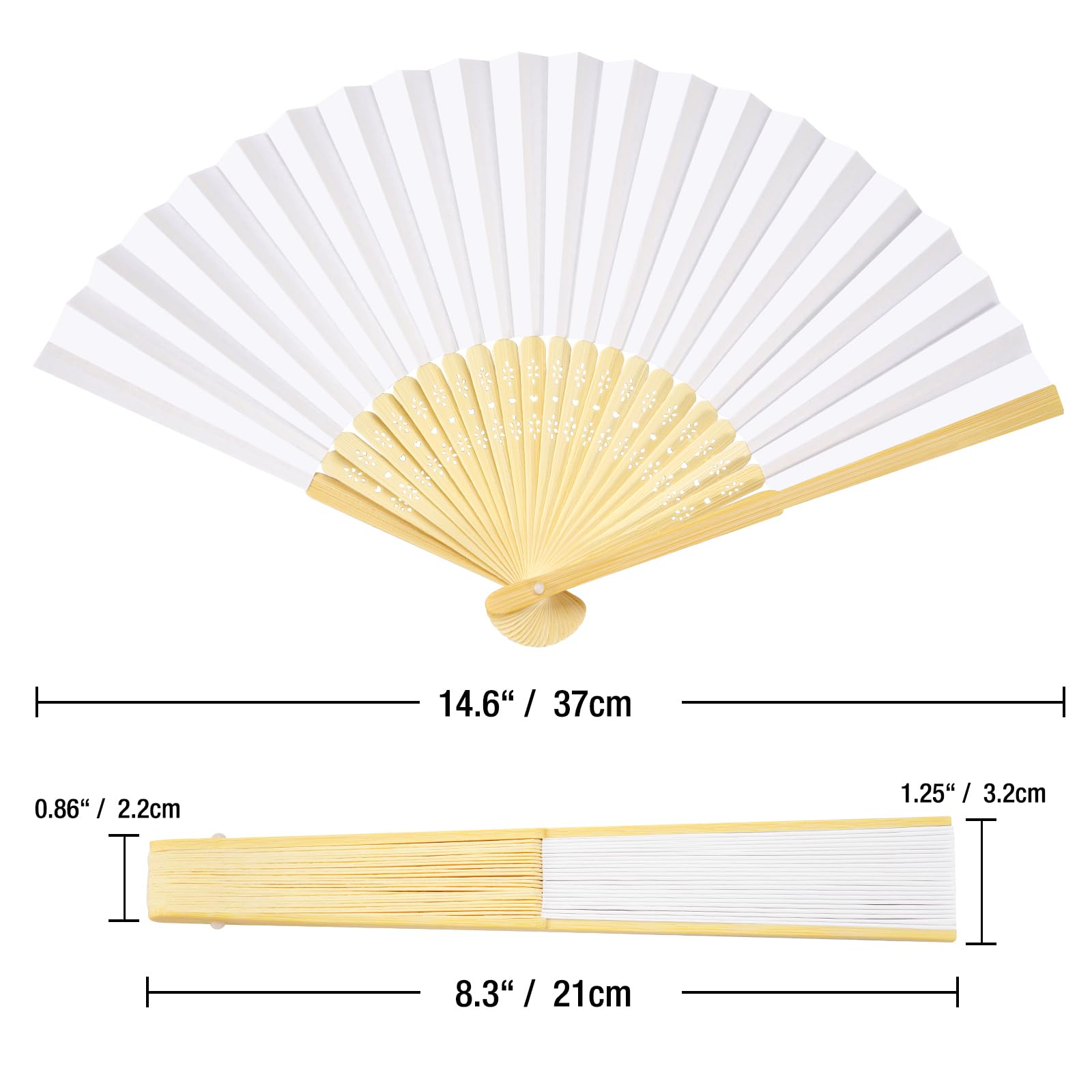 ZOOI Lot de 40 éventails de mariage - Blanc - Décoration de mariage - Été - Décoration de mariage - Décoration asiatique pour anniversaire de mariage, fête, mariage - Décoration murale
