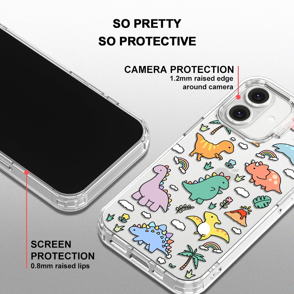 MOSNOVO Case for iPhone 16 Plus, [Buffertech 6.6ft Military-Grade Drop Protection] [Anti Peel Off Tech] Clear TPU Bumper Phone Case Cover Design - Dinosaur Land - 4