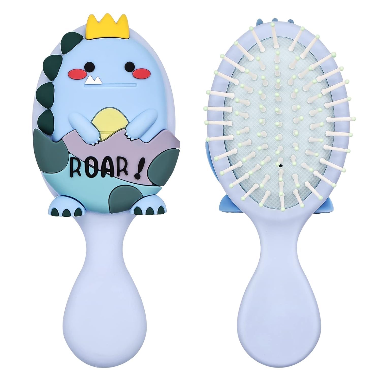 Cepillo Pelo Antitirones para Niños Peine Antirotura Cepillo Pelo Rizado Antiestático Dinosaurio Hair Brush para Niña Cabello Largo, Cabello Rizos y Grueso (Azul)