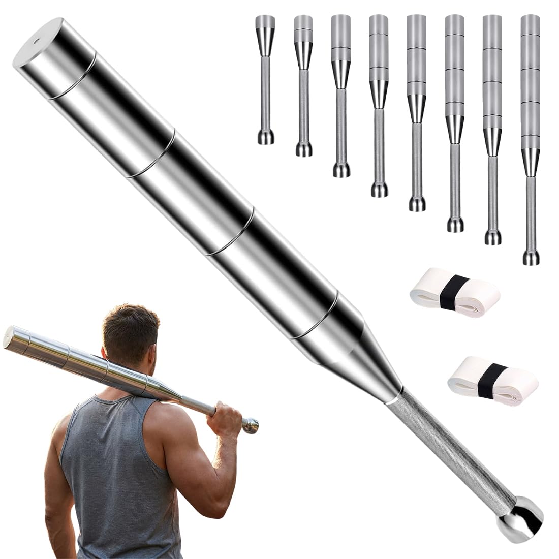 8-in-1 Adjustable Steel Macebell Premium Steel Indian Clubs for Strength Training, Shoulder Training, Grip Strengthening, Full Body Training & Stretching Exercises