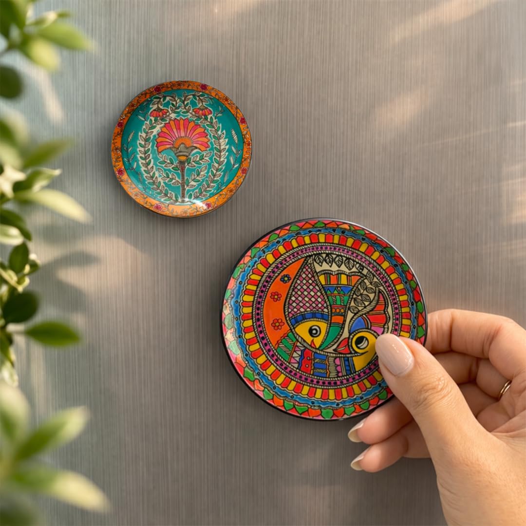 RITUALISTIC Fridge Magnets | Metal & Non-breakable | Gift Items for Women and Men | Home Decor Gift Items | Fridge Magnets Refrigerator Stylish | Fridge Magnet Set (2, Madhubani Art)-image-32