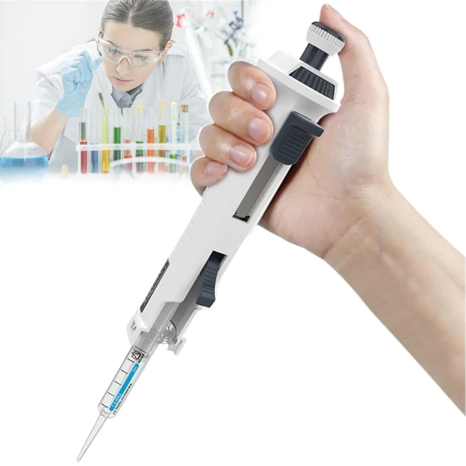 Pipette manuali regolabili a canale singolo da laboratorio con punte da 5 ml, controllo del volume a 5 marce, per medicina, insegnamento, chimica, ricerca scientifica
