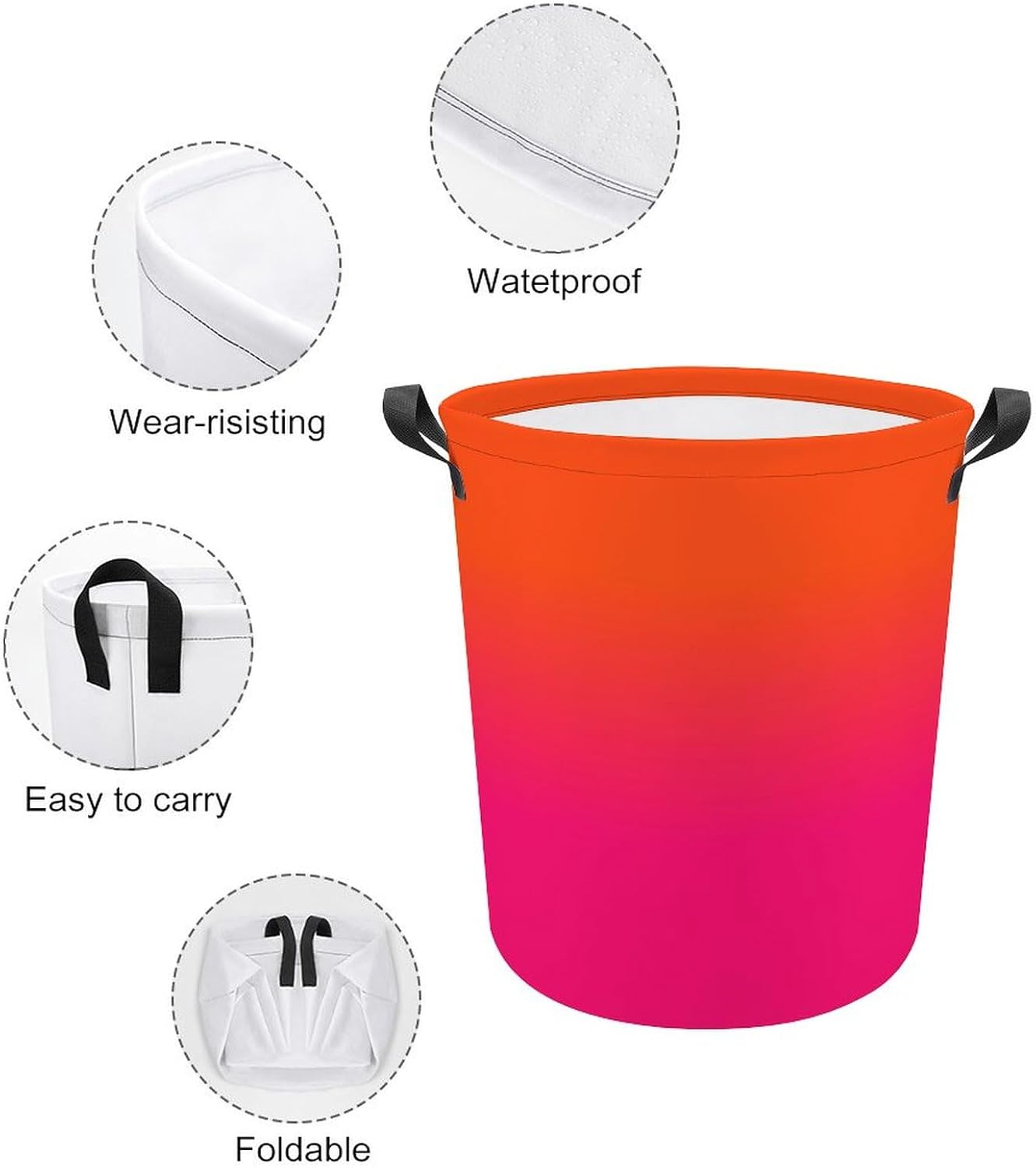 Large Laundry Hamper, Orange and Neon Pink Ombre Color Laundry Basket Collapsible & Waterproof Storage Basket for College Dorm, Family Essentials