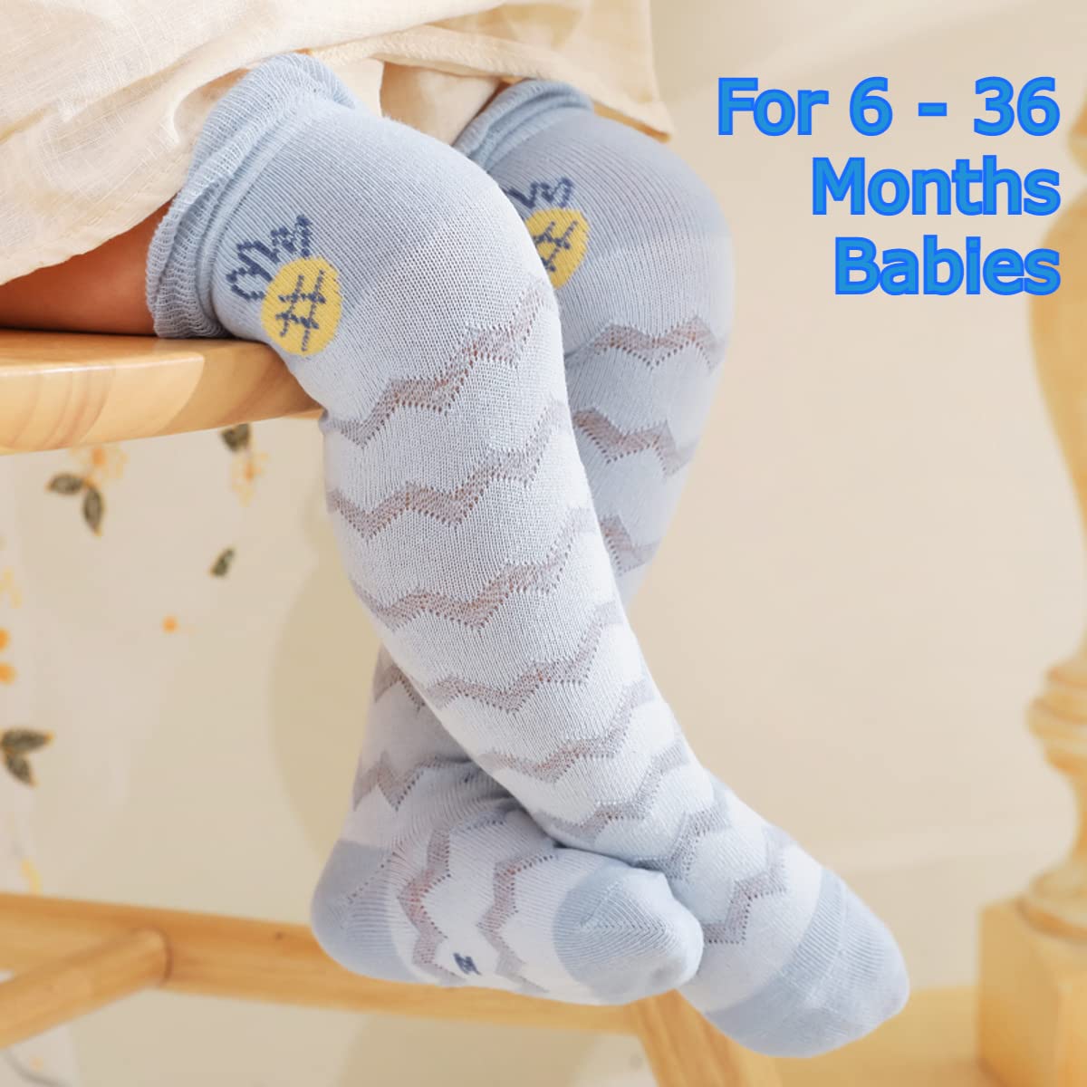 GUCHIGU Unisex Baby Knee High Socks Toddlers Breathable Cute Print Sock Anti-mosquito Long Knit 2 Pair Cotton Ankle Socks for Little Kids Boys Girls (Multicolor A-D, 6-36 Months, Pack of 2) 3