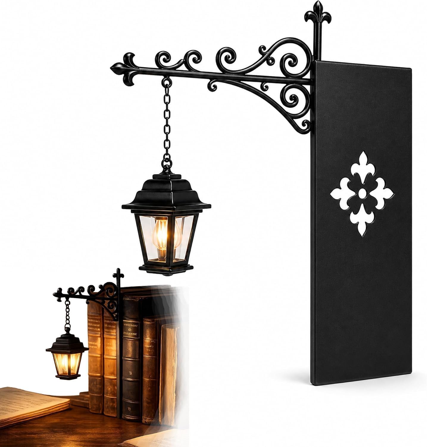 GINGER TECH Library Lantern Decorative Bookshelf Lighting, Iron Table Desk Bookcase Lamps, Vintage Little Reading Book Led Nightlight, Gift for Book Lovers