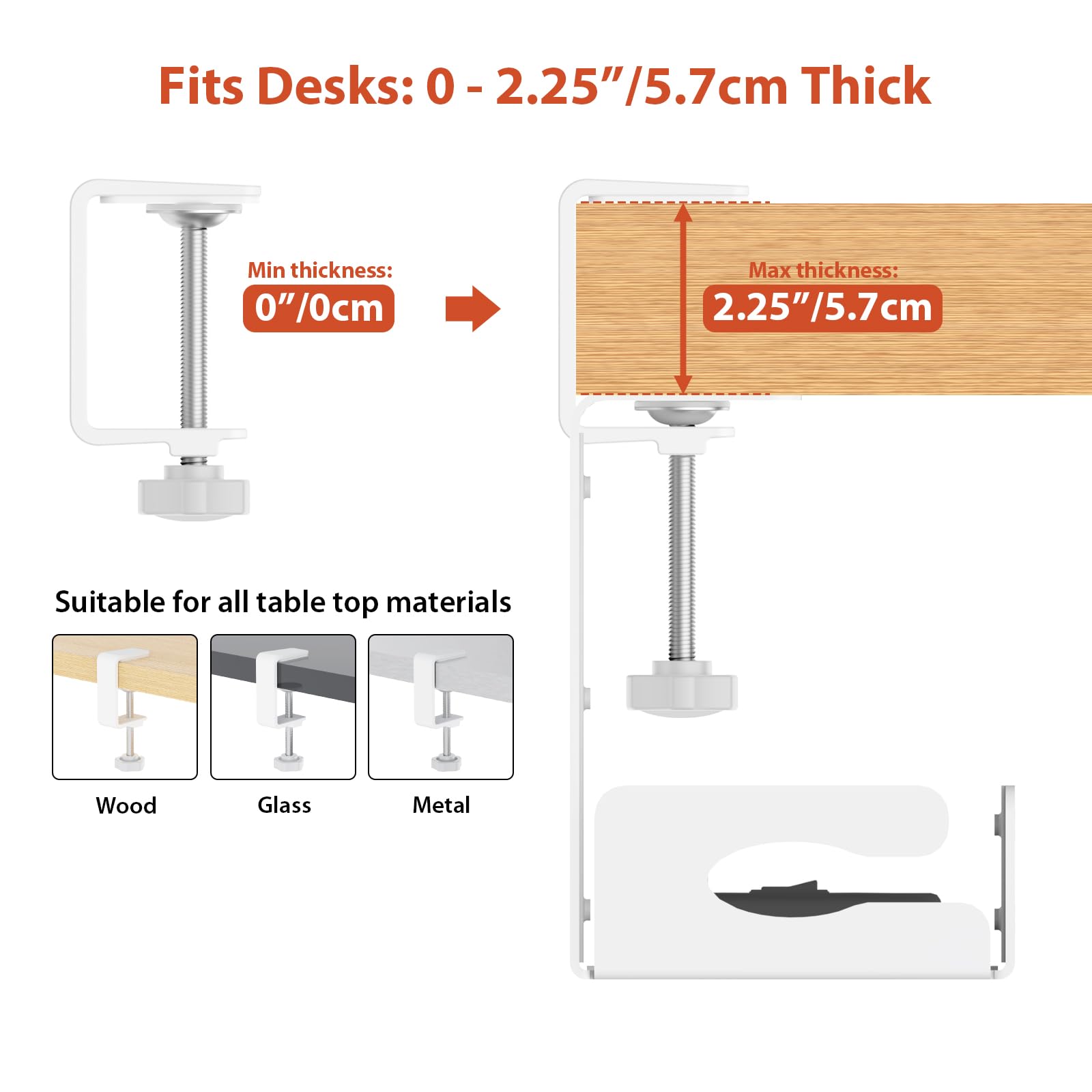 Univivi Kabelmanagement unter dem Schreibtisch, stabile Metall-Kabelwanne ohne Bohren, C-Klemme und Schraubhalterung, robuster Kabel-Organizer für Büro und Zuhause, 81,3 cm, Weiß