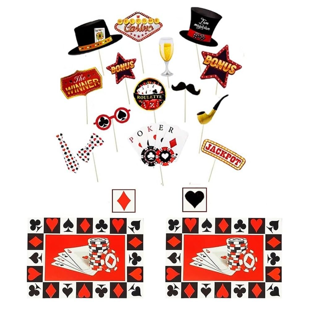Pop The Party Casino Theme Cards Party Decoration with Casino Table Mat, Coaster and Casino Party Props kit Pack of 17 (B0BFQLS8DM) Amazon Price History, Amazon Price Tracker