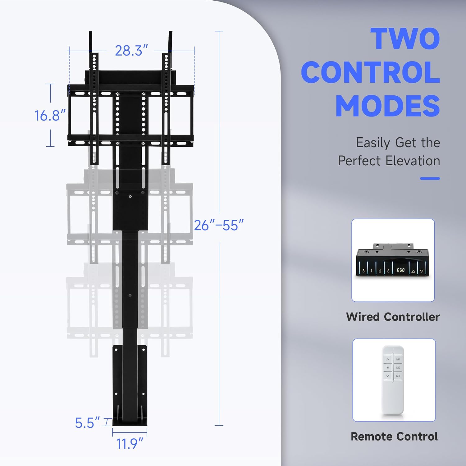 CO-Z Motorized TV Lift for 32" to 57" TVs up to 165 lb, 400x400 VESA, Height Adjustable Mechanism Stand & Wall Mount with Remote Control and Memory Setting, Automatic TV Lift for Home