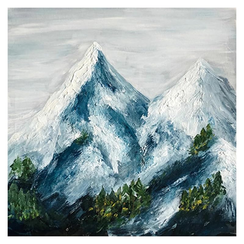 Peinture à l'huile paysage abstrait de sommets enneigés et arbres art mural sur toile