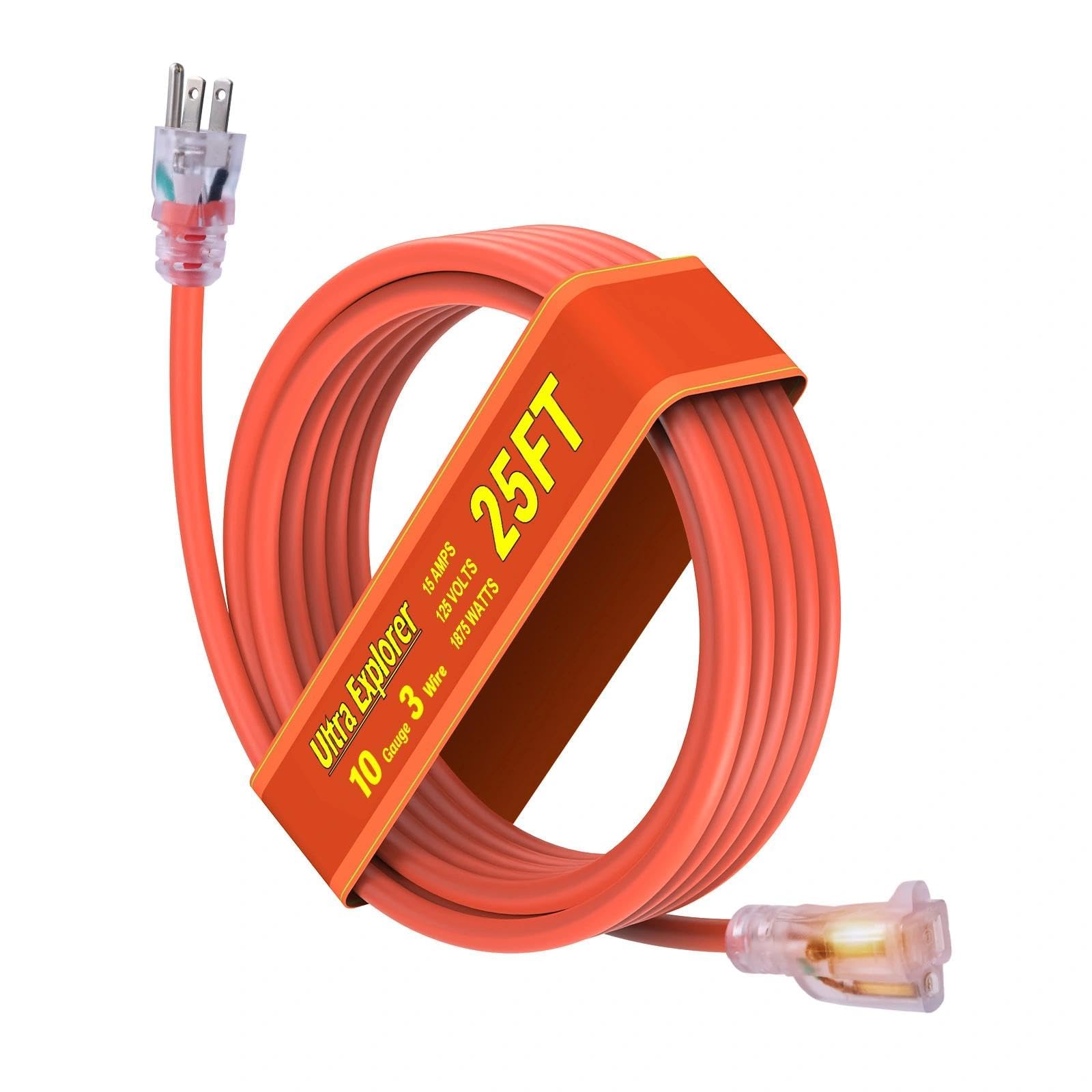 10 Gauge Heavy Duty Extension Cord 25 FT, Orange, ETL Listied