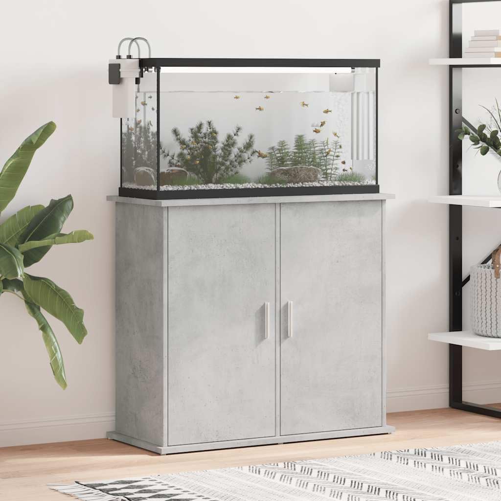 Soporte para acuario, color gris hormigón, material de madera, 81 x 36 x 73 cm, armario inferior estable con almacenamiento, estantería y puertas para accesorios de acuario, muebles y
