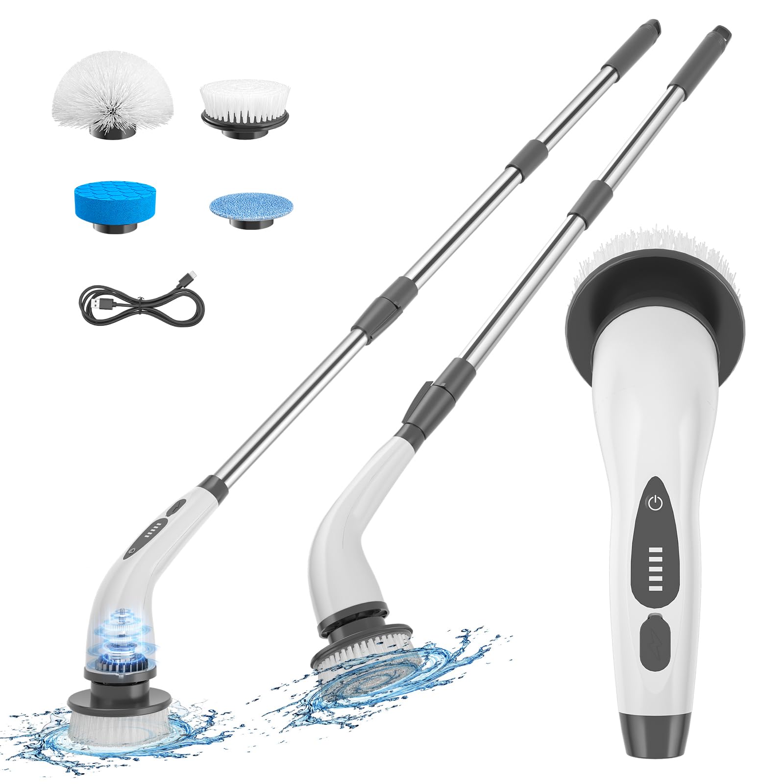 Electric Spin Scrubber, Cordless Shower Cleaner Brush with Adjustable Extension, 4 Replaceable Cleaning Heads, Power Shower Scrubber for Bathroom, Tub, Tile, Floor