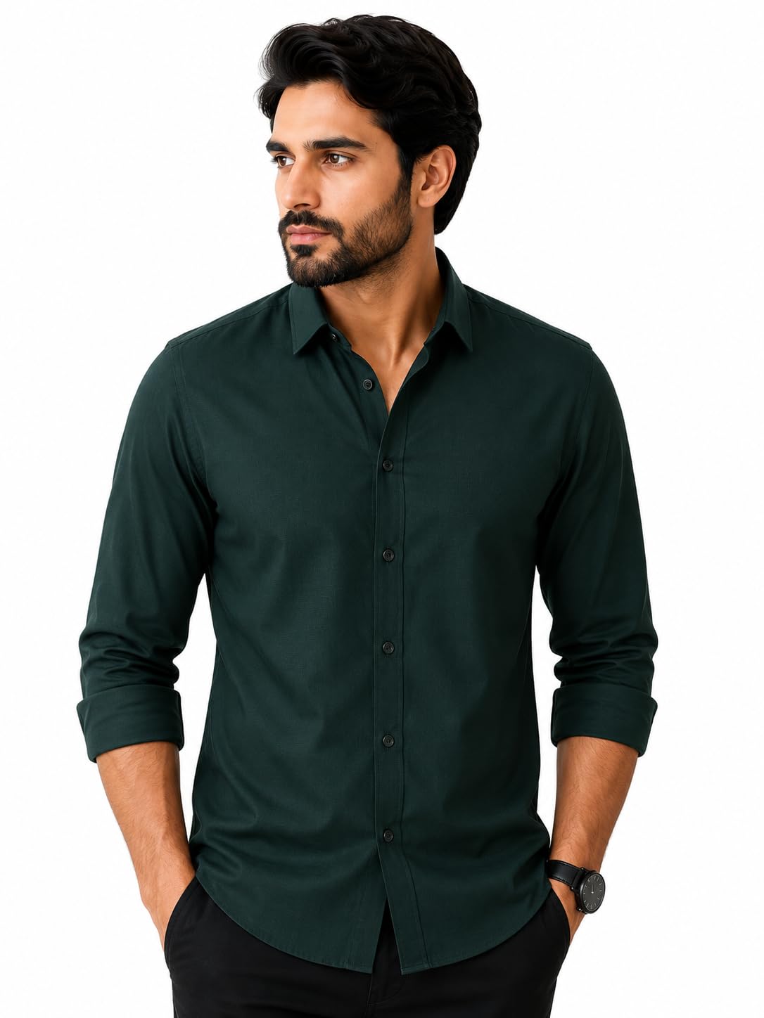 Premium Unstitched Cotton Fabric for Men Linen Blend Material 2 Meter Shirt Piece Cloth Pure Cotton (Peacock Green)-image-21