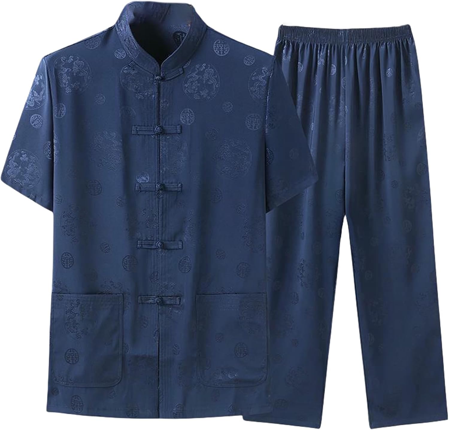 Men's Summer Ice Silk Tang Suit Short Sleeve Chinese Style Hanfu Set