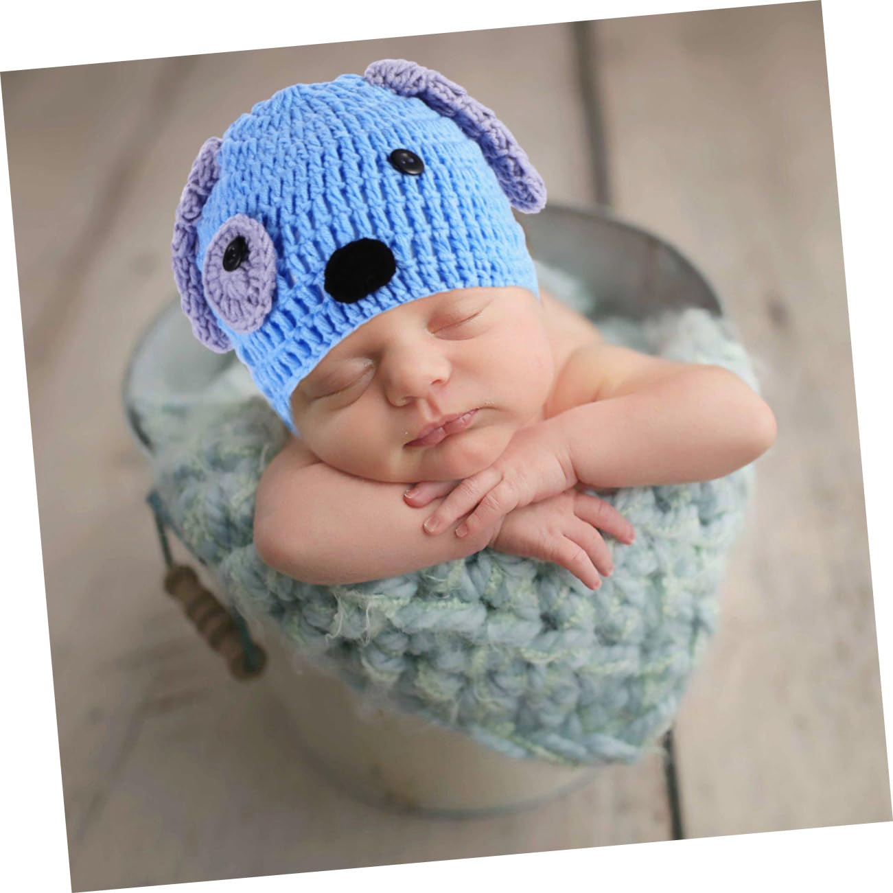 Hemobllo Ropa De Tejida Mano Para Fotografía De Con Diseño De Perrito Sombrero Pantalones Cortos Accesorios Para Fotografía De Recién Nacidos Azul