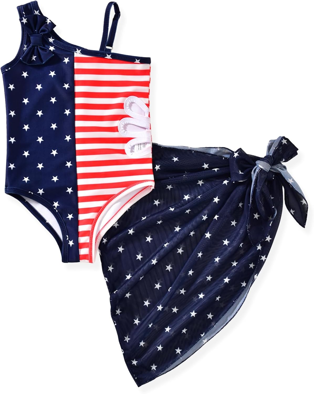 HINTINA Toddler Girl One Piece Cut Out Swimsuit One Shoulder Bathing Suit with Cover Up Skirt