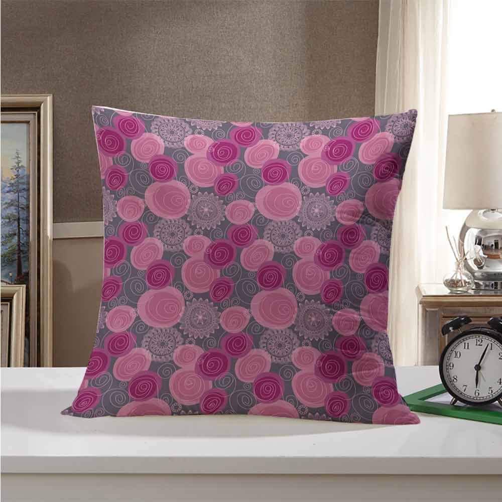 SLLART Throw Pillow Cushion Cover Pink and Grey,Doodle Style Lace Swirled Circle Flower Pattern Ornamental Flourish,Fuchsia Magenta Grey 26"x26",Hidden Zipper