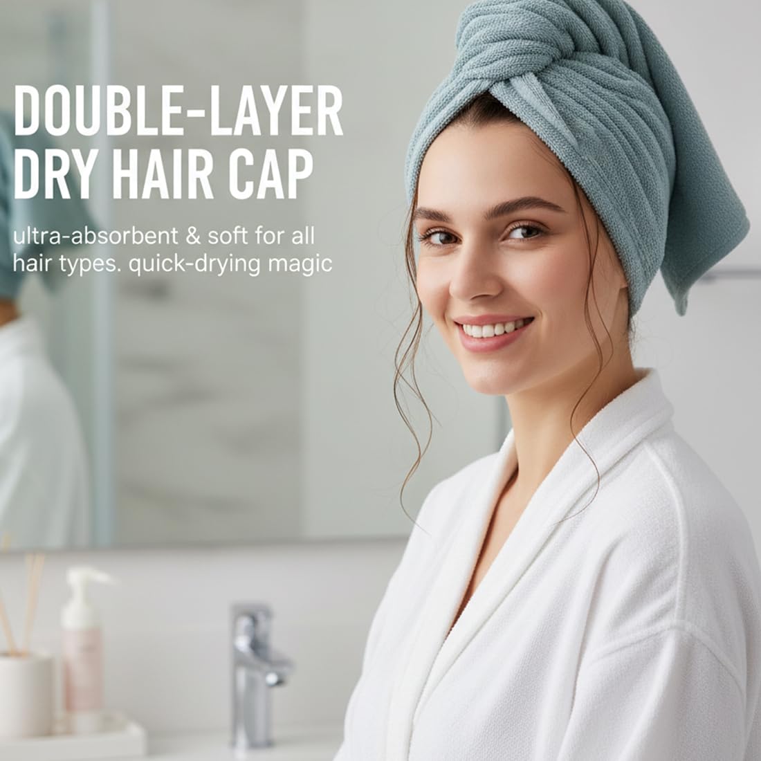 2 pezzi asciugamano in microfibra per capelli, extra assorbente e asciugatura rapida, morbido turbante asciugamano per capelli e turbante capelli con chiusura a bottone (verde, marrone)