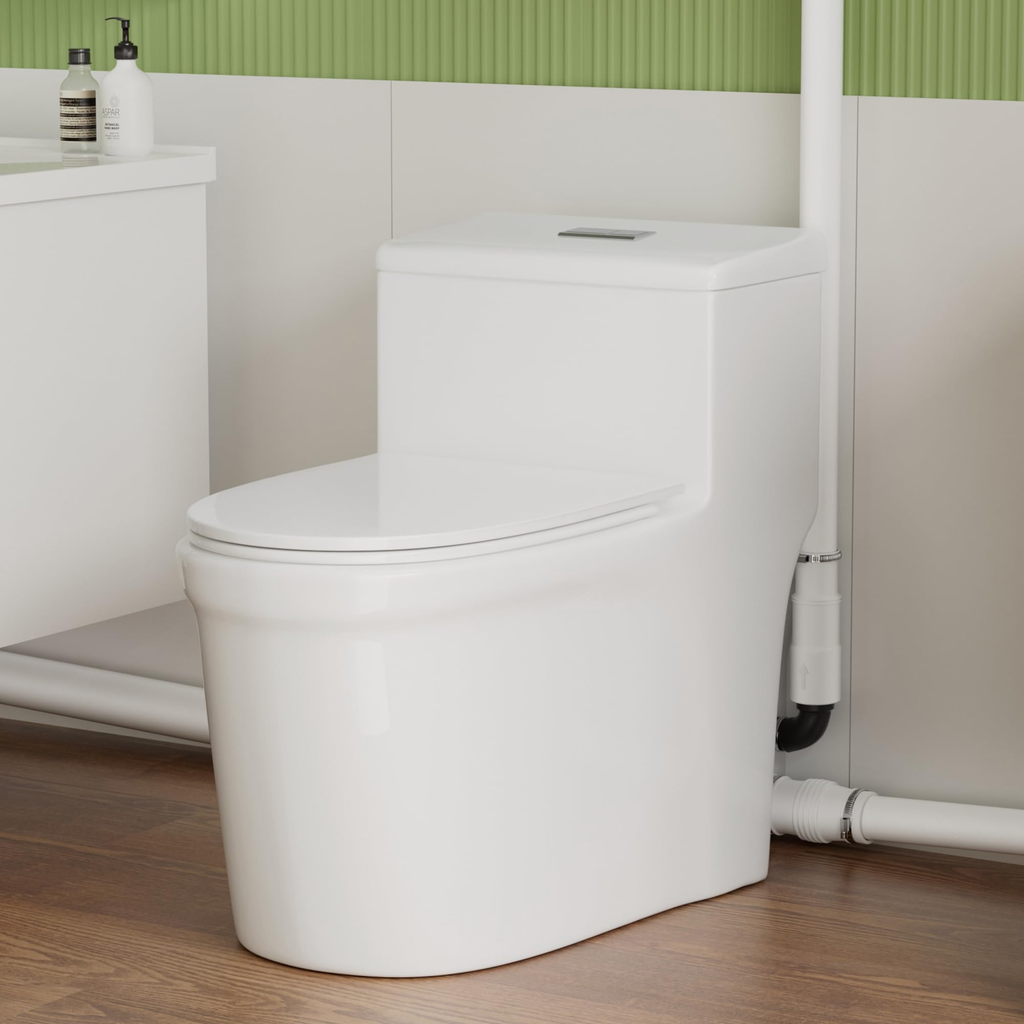 Simple Project Macerating Toilets System with 600w Macerator Pump, Upgrade Upflush Toilet for Basement, Powerful & Quiet Operation Macerating Toilet Bowls with 3 Water Inlet & Ac Vent