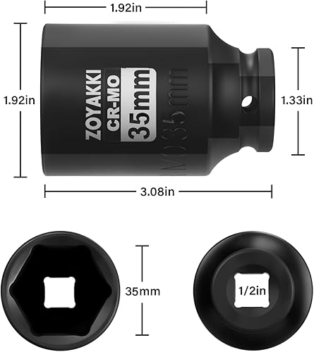 Miniatura 37 de Enchufe de impacto de 6 PT de 1/2" x 0.827 in de profundidad, CR-MO, 1/2 pulgada de accionamiento de 6 puntos para una fácil extracción
