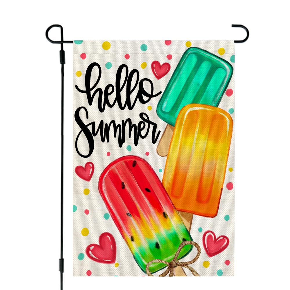 CROWNED BEAUTY Summer Garden Flag Popsicles Double Sided 12x18 Inches Small Burlap Seasonal Welcome Yard Decoration for Ou...