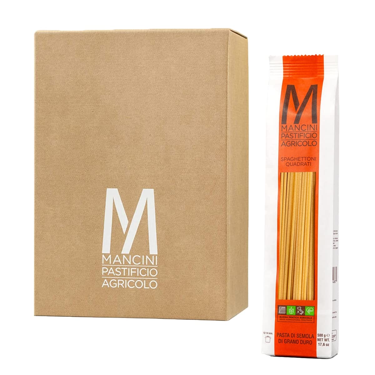 Mancini Pastificio Agricolo - Square Spaghettoni 500 gr - Caja de 12 paquetes