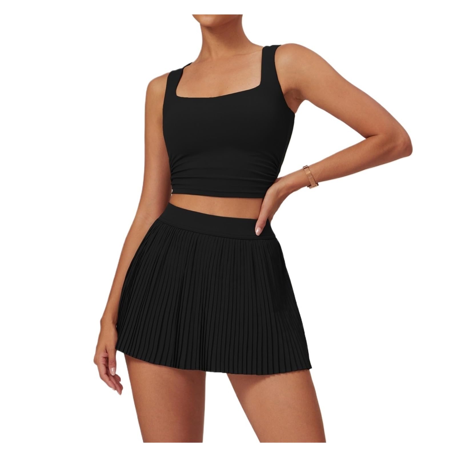 Ensemble de sport femme noir S avec soutien-gorge et jupe courte pour le running