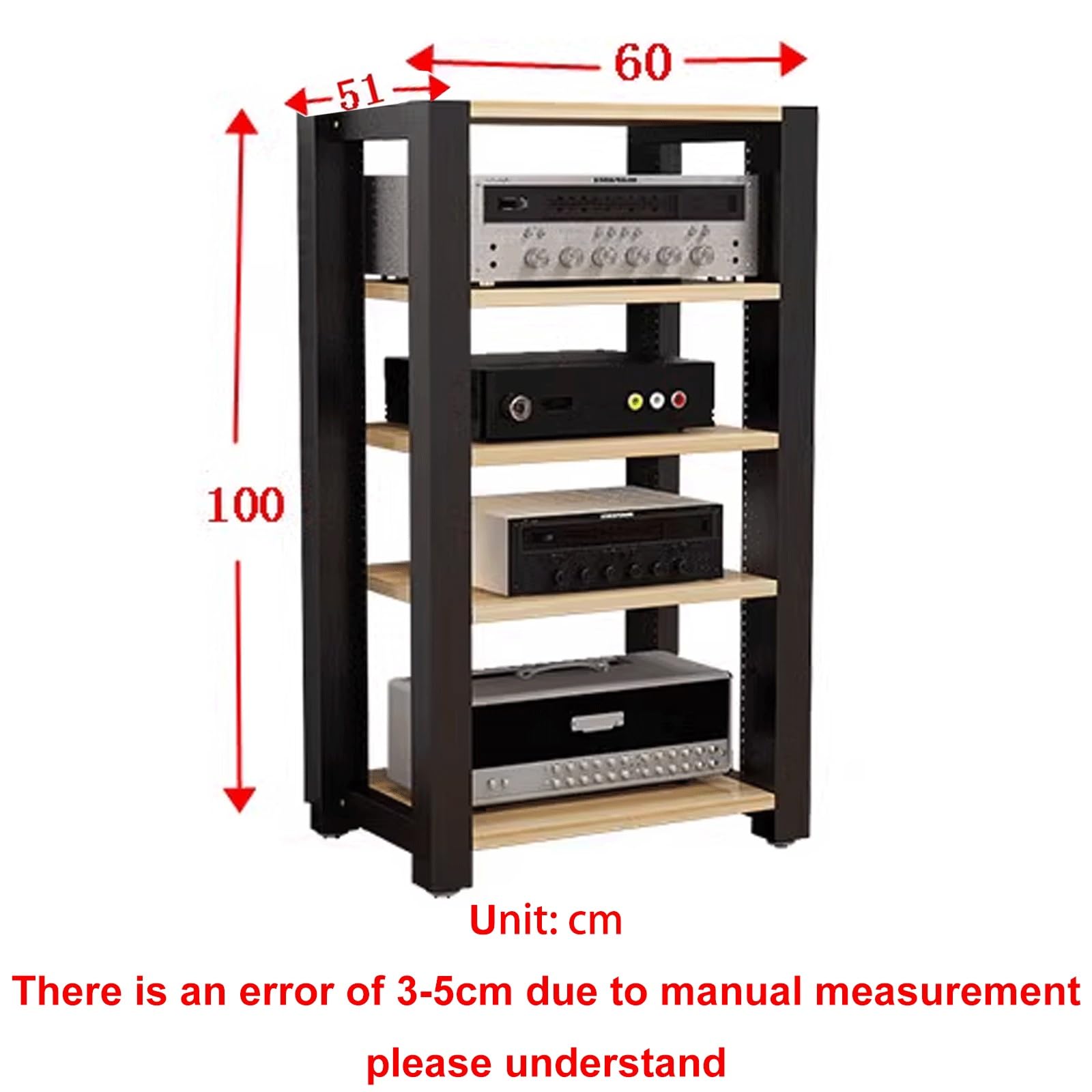 Heavy Duty AV Rack Stand Tower – Scaffale a 5 strati con tubo in acciaio resistente disponibile in 4 misure e 4 colori (nero nero) per Home Theater e apparecchiature audio