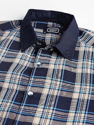 Image of Thomas Scott Mens Checkered Slim Fit Casual Shirt with Button Down and Long Sleeve (TS1048 Space Blue XL)