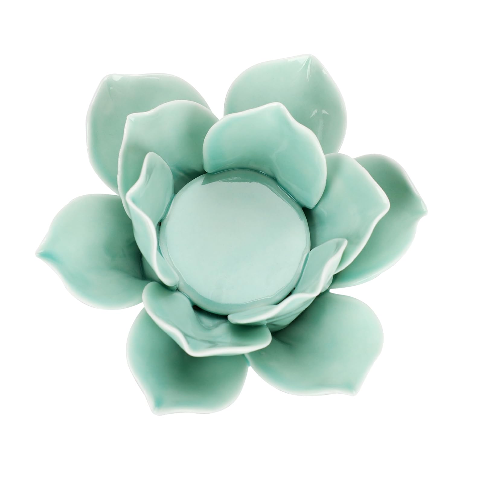 OwnMy Green Ceramic Lotus Flower Tealight Holder 4.5 Inch Lotus Petal Tealight Candle Holder, Ceramic Votive Candle Stand for Wedding Table Centerpieces Home Decors