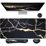 Bloss Ergonomic Mouse Pad and Keyboard Wrist Rest &lpar;4 Pcs&rpar;&comma; Non-Slip Desk Mat Protector&comma; Desk Pad for Keyboard and Mouse&comma; Large Gaming Mousepad-Black Marble &lpar;31&period;5×15&period;7 Inches&rpar;