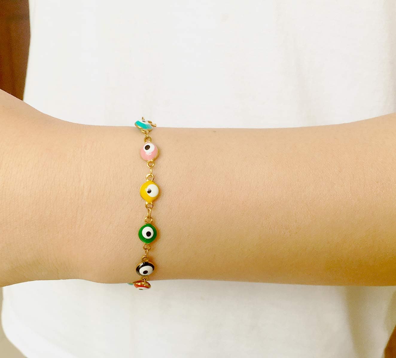 3 Pcs Evil Eye Bracelets for Women Men 18K Gold Plated Stainless Steel Handmade Adjustable Amulet Evil Eyes Jewelry for Family Best Friends - Image 2