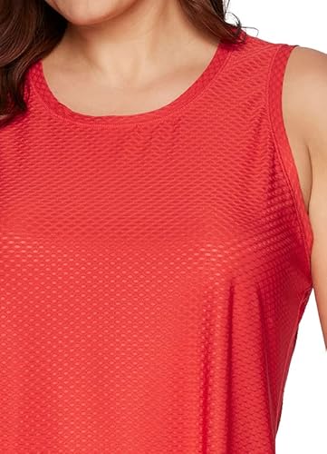 Rbx Women's Plus Size Mesh Tank Top Breathable Keyhole Tank Jacquard Mesh Dark Coral 1X #TOP3