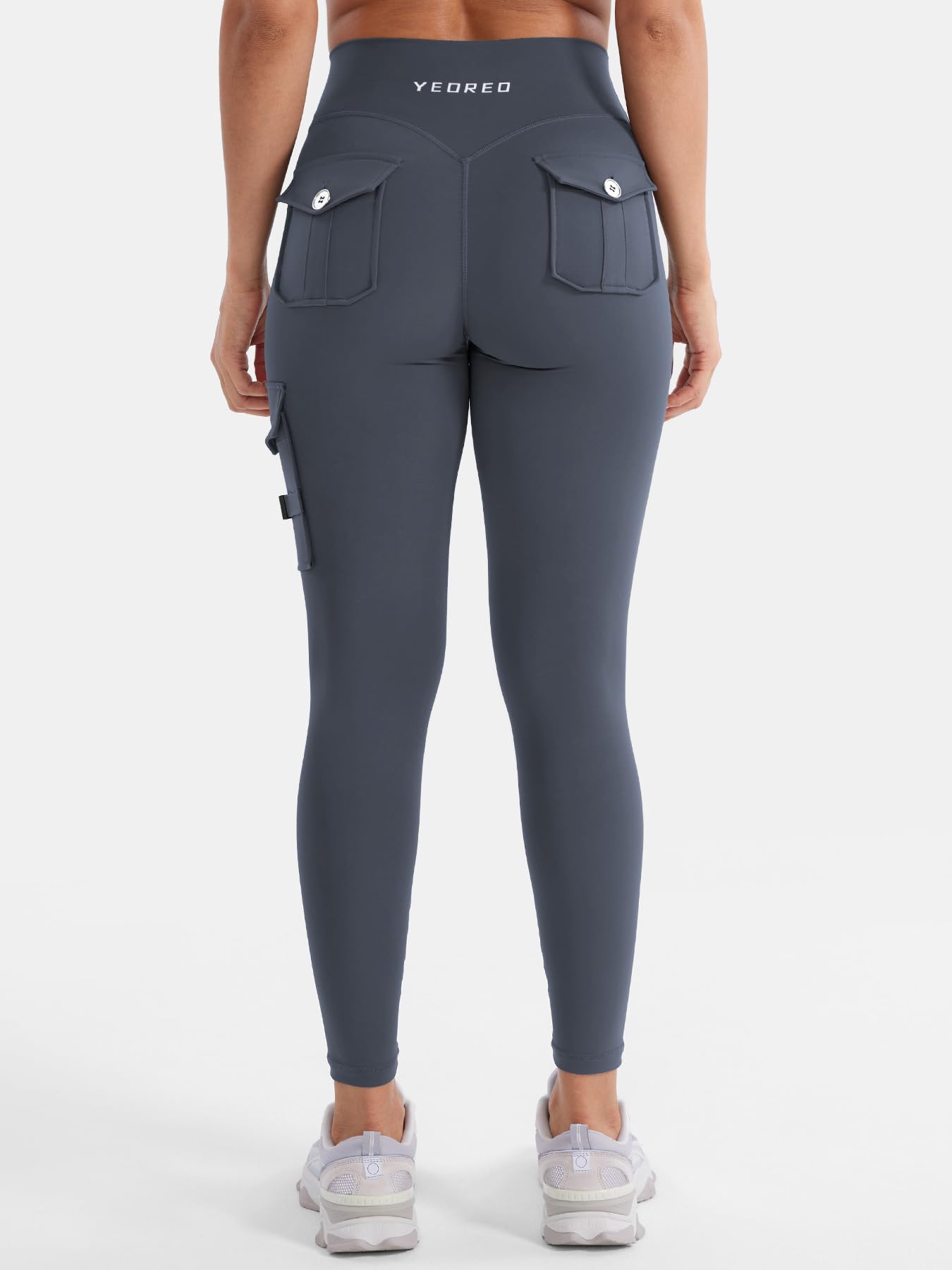 YEOREO CoreFlex Workout Cargo Leggings with Pockets for Women Hidden Scrunch Butt Lifting Leggings Gym Yoga Pants: 3 Pockets 25" Inseam Small Carbon Grey