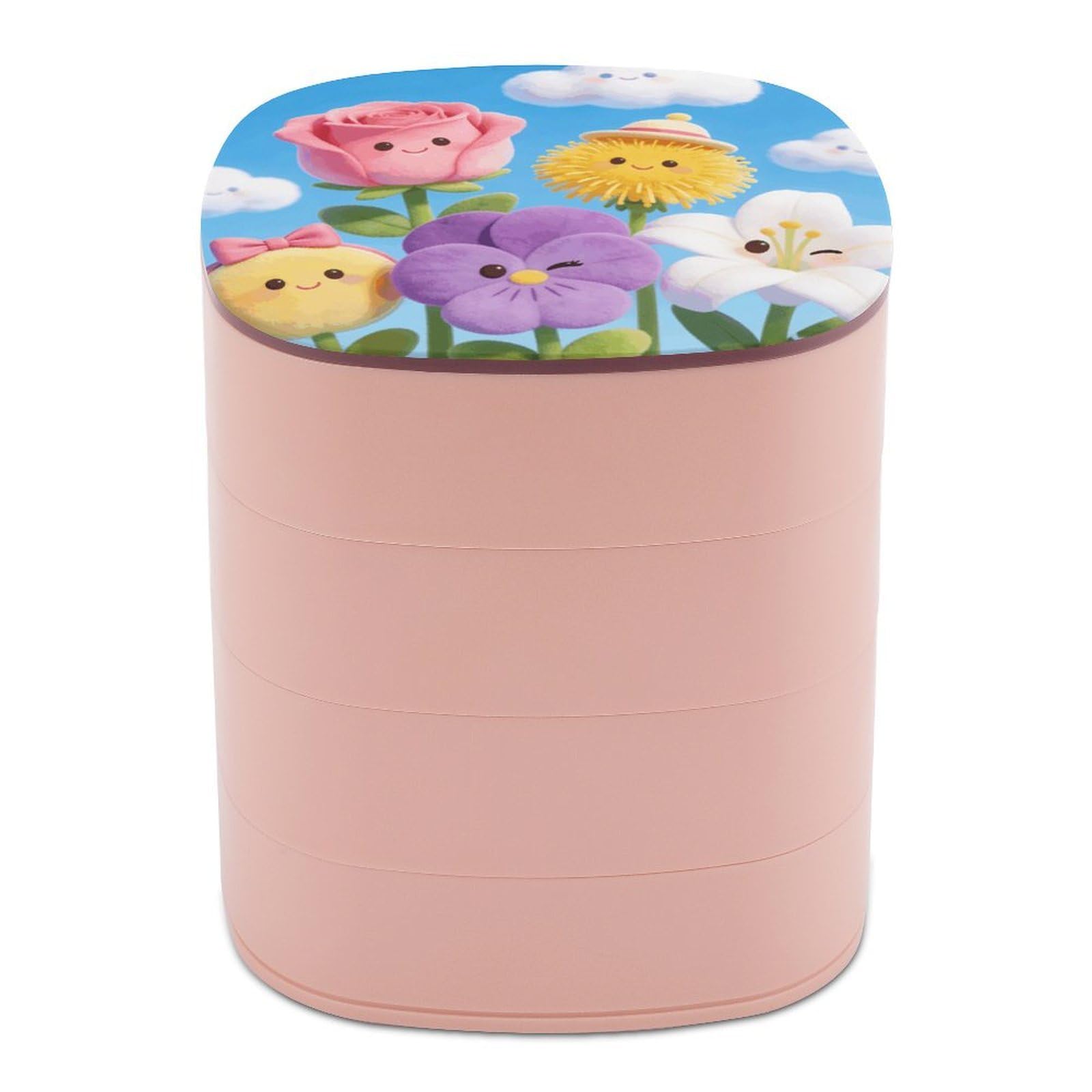 VstaDank Lovely Flowers Blue Sky Jewelry Box 360° Rotatable Jewelry Organizer 4 Layers Jewelry Case with Lid Fashion Portable Earring Holder for Bracelets Rings Bracelets Vanity