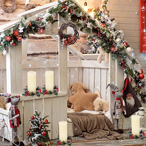 4 Pcs Artificial Snowy Pine Cone And Red Berry Candle Rings Christmas Candle Holder Rings Candle Wreath Rings Mini Wreaths With Holly Leaves 7.1" Wide For Christmas Holiday Winter Decoration #TOP5