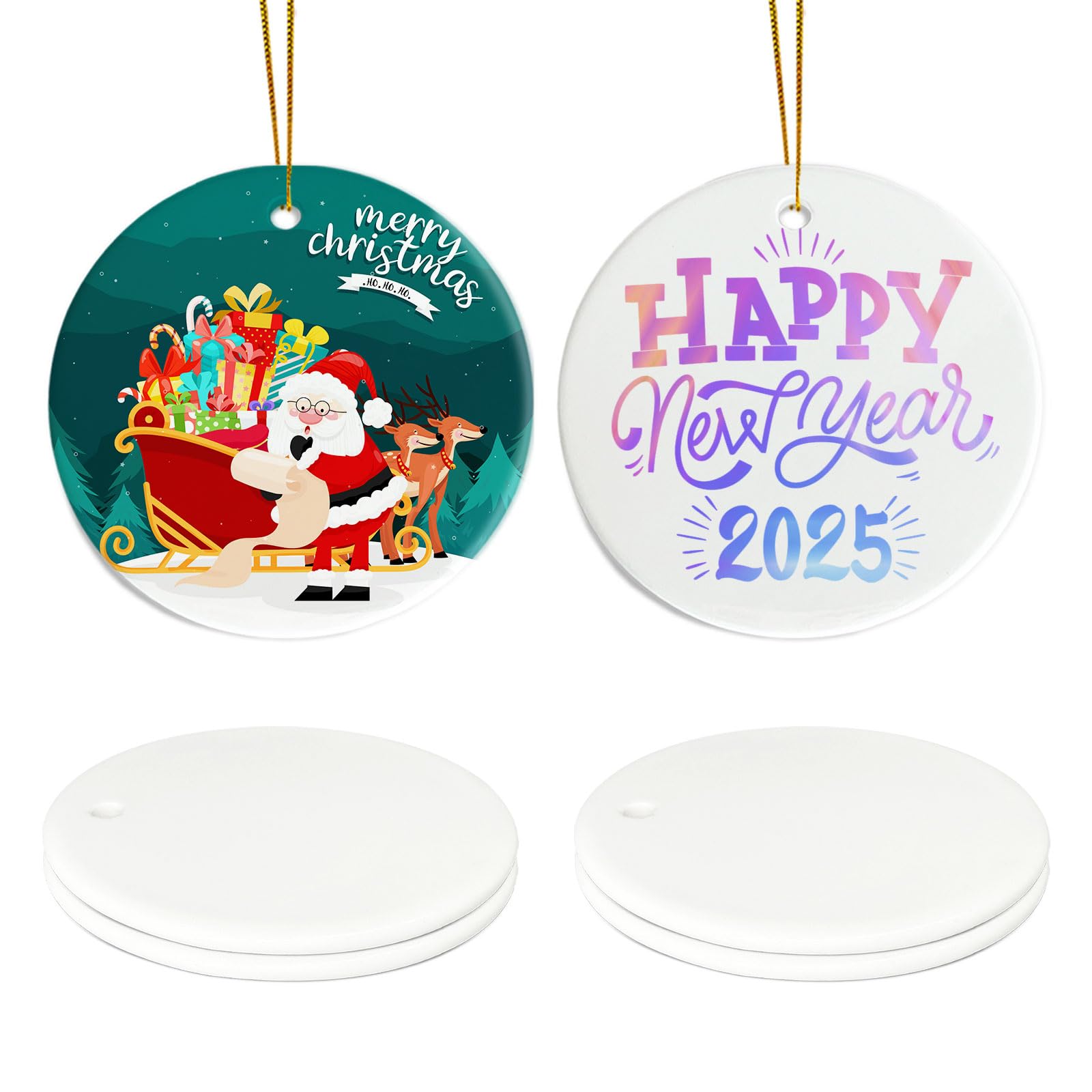 Sublimation Ceramic Ornaments Sublimation Ornament Blanks Bulk Ceramic Discs Ornament for DIY Heat Press Printing White Round Porcelain Ornament Personalized Xmas Tree Ornament (4)